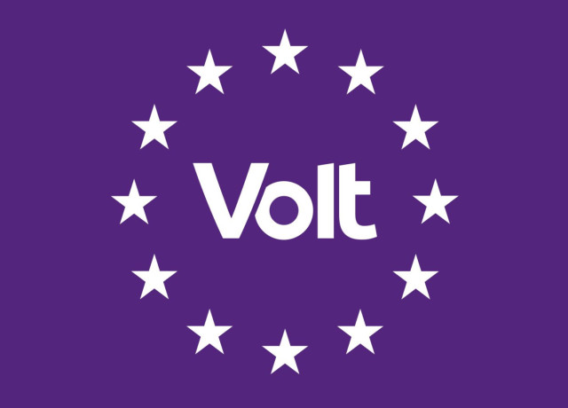 Violettes Volt Logo mit den EU Sternen